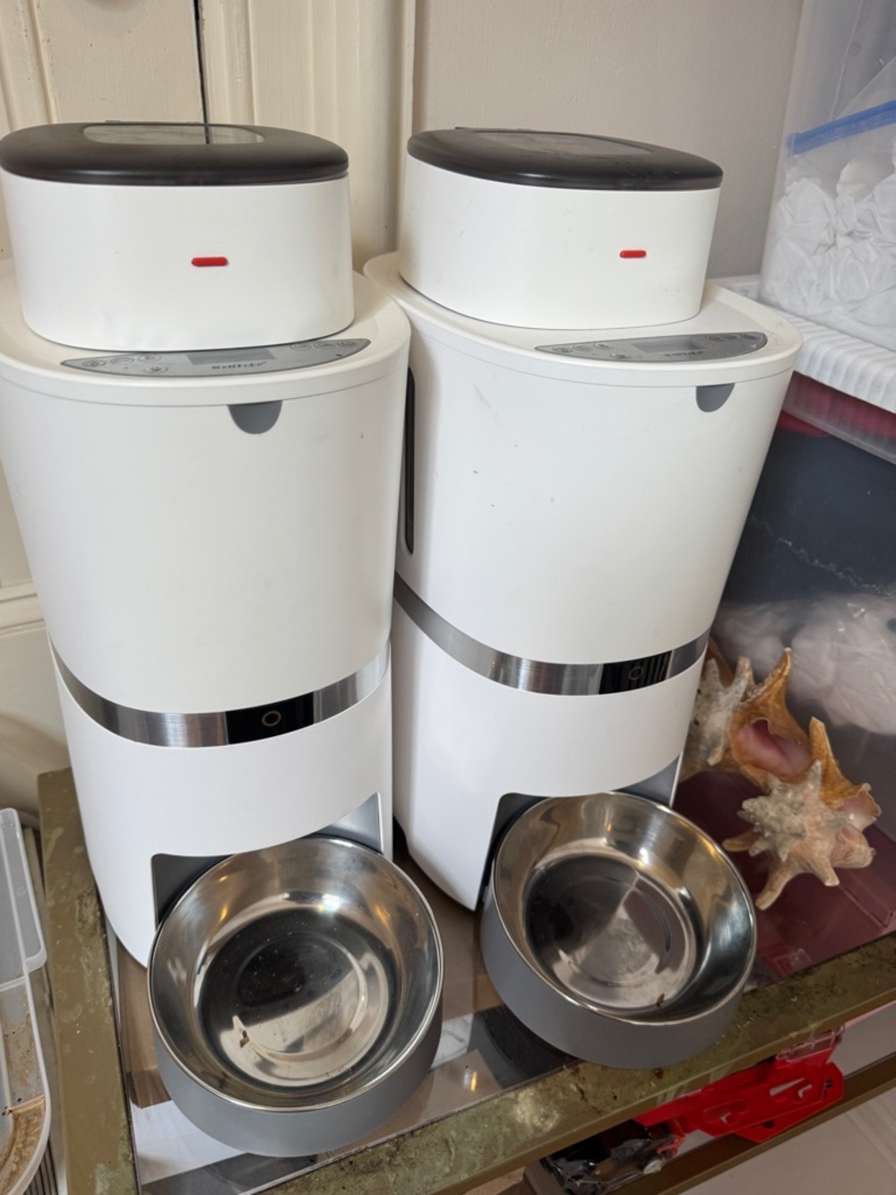 TWO Automatic Wet and Dry Cat Feeder with Steel Bowls, Voice recorder, Ice Packs